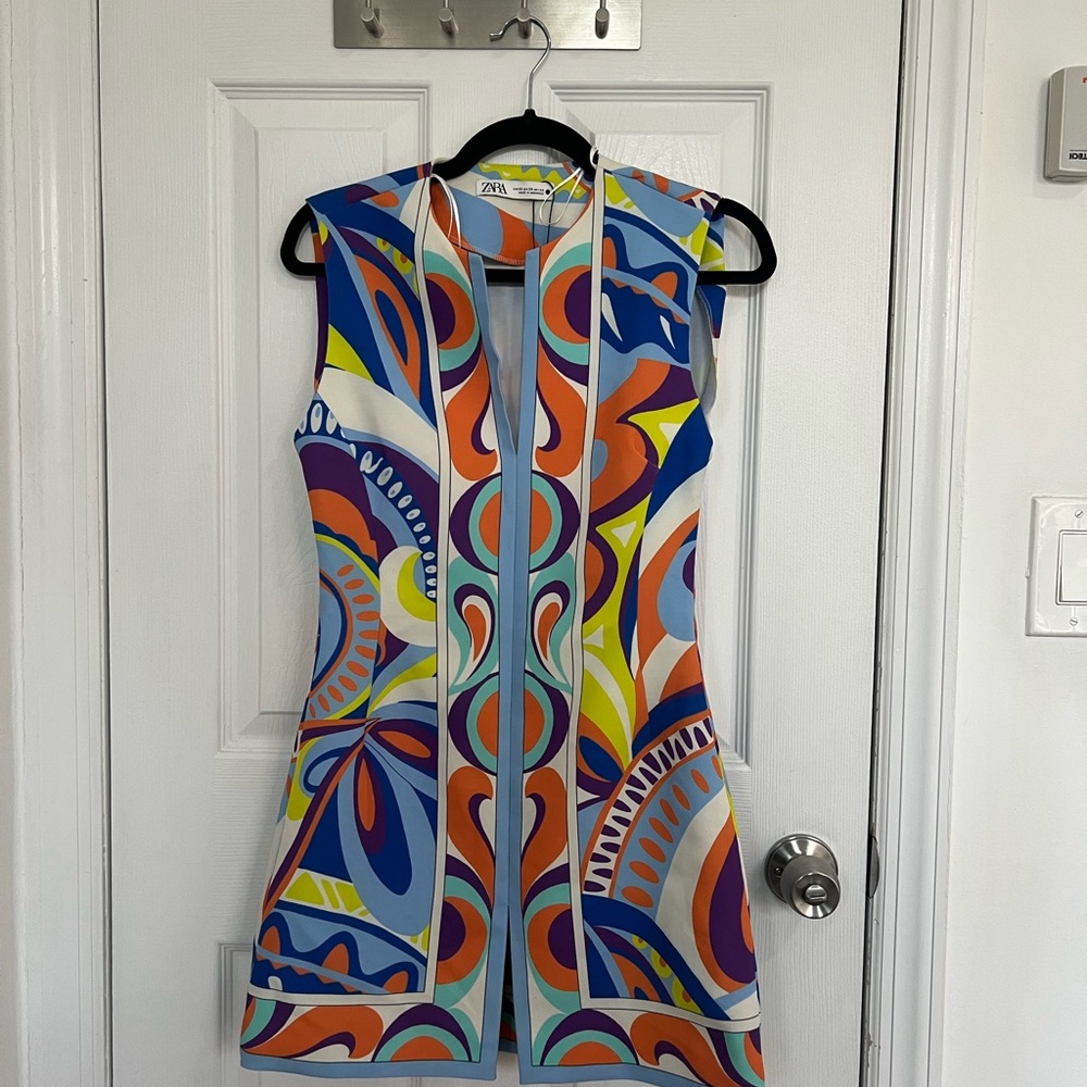 Zara Colorful Abstract Dress Pucci style